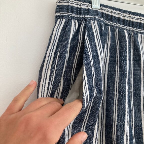 Old Navy Linen Blend Wide Leg Striped Pants Navy Blue Beach Vacation Large - Picture 3 of 8